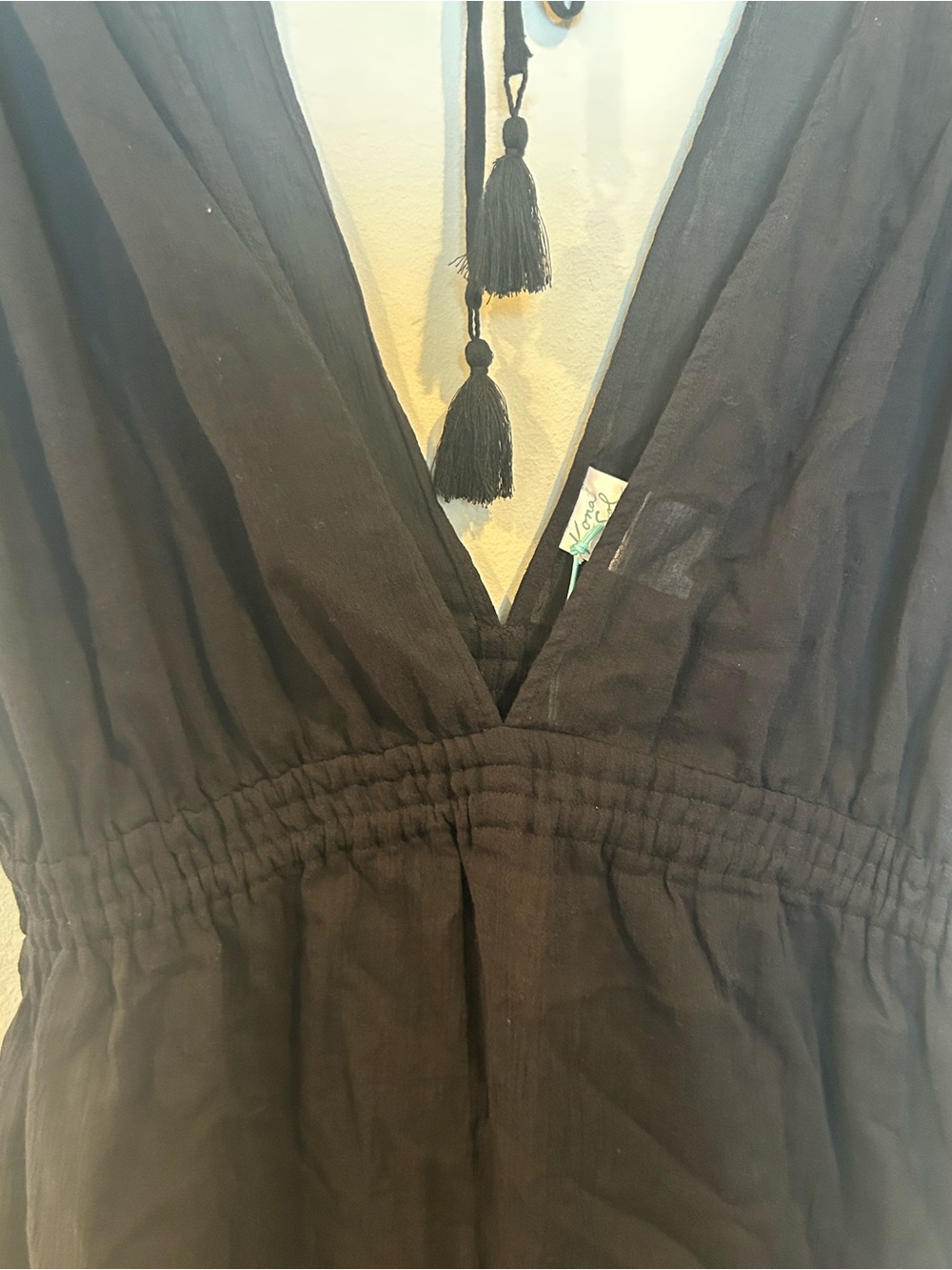 Kona Sol Black V-Neck Maxi Swim Cover-Up Cotton Dress Medium New - Picture 7 of 7